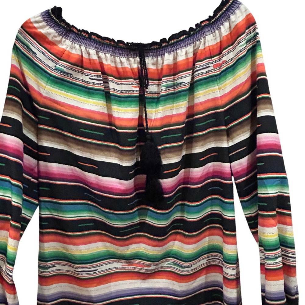 Lauren Ralph Lauren‎ Striped Off Shoulder Boho Tassel Blouse Top M